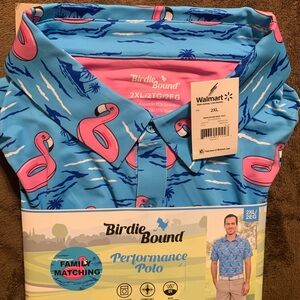 Birdie Bound Blue Flamingo Performance Polo Brand New With Tags